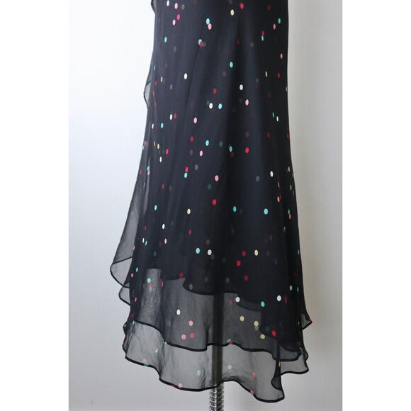 Vintage 1990s Anne Klein Size 4 Silk Dotted Faux Wrap Midi Dress Black Chiffon - Picture 11 of 12